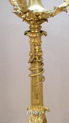 Large Gilt Bronze Candelabra Lamp from the Restoration Period, Early 19th Century