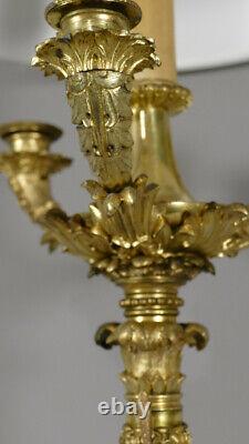 Large Gilt Bronze Candelabra Lamp from the Restoration Period, Early 19th Century