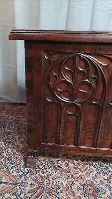Large Gothic walnut chest from the 19th century