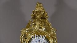 Large Louis XV Rocaille Clock with Rooster and Flag, Gilded Bronze from the 19th Century