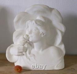 Large Marble Sculpture, Bust of a Woman with a Rose, Late 19th Century