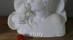 Large Marble Sculpture, Bust of a Woman with a Rose, Late 19th Century