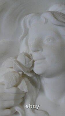 Large Marble Sculpture, Bust of a Woman with a Rose, Late 19th Century