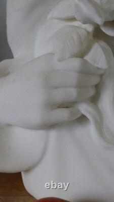 Large Marble Sculpture, Bust of a Woman with a Rose, Late 19th Century