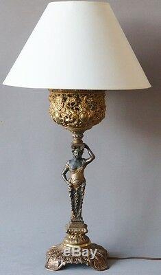Large Metal Lamp, Draped Woman, Late Nineteenth Time