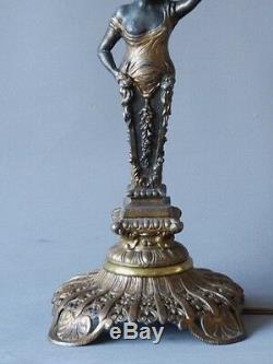 Large Metal Lamp, Draped Woman, Late Nineteenth Time