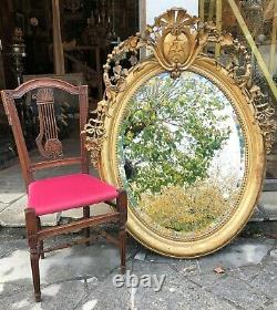 Large Oval Mirror Made Of Wood And Gilded Stuck 19th Century Era