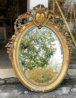 Large Oval Mirror Made Of Wood And Gilded Stuck 19th Century Era