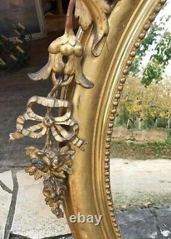 Large Oval Mirror Made Of Wood And Gilded Stuck 19th Century Era