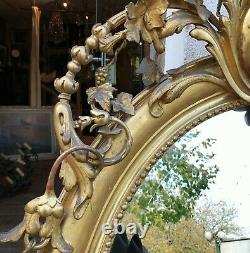 Large Oval Mirror Made Of Wood And Gilded Stuck 19th Century Era