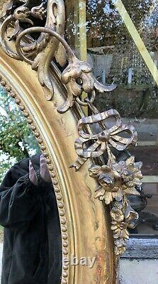 Large Oval Mirror Made Of Wood And Gilded Stuck 19th Century Era