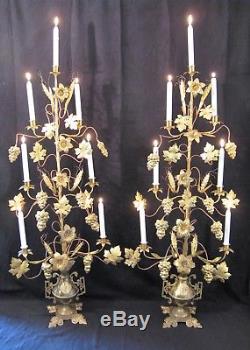 Large Pair Of Candelabra Church 7 Lights Nineteenth Century Time