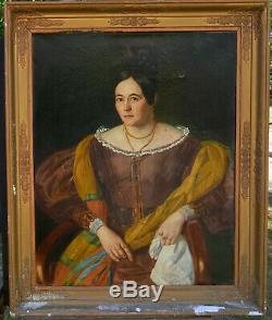 Large Portrait Of Woman Charles X Period Oil On Canvas Xixth Century