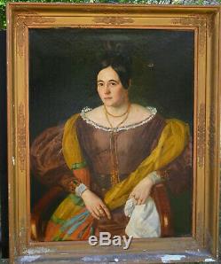 Large Portrait Of Woman Charles X Period Oil On Canvas Xixth Century