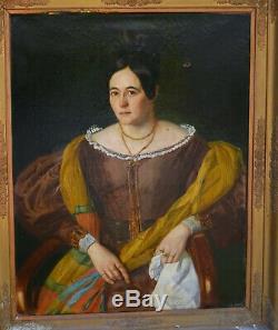 Large Portrait Of Woman Charles X Period Oil On Canvas Xixth Century