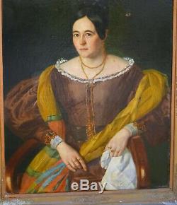 Large Portrait Of Woman Charles X Period Oil On Canvas Xixth Century