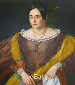 Large Portrait Of Woman Charles X Period Oil On Canvas Xixth Century