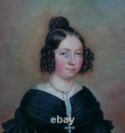 Large Portrait of a Young Woman Charles X Era Oil on Canvas from the 19th Century