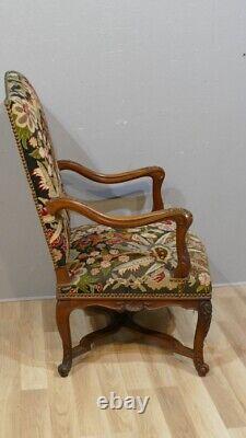 Large Regency Style Carved Walnut Armchair, 19th Century