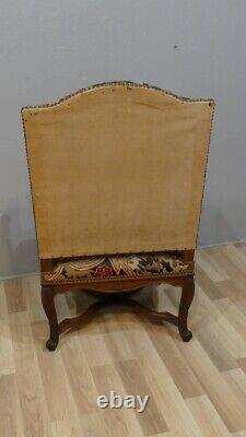 Large Regency Style Carved Walnut Armchair, 19th Century