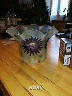 Large Tulip Painted Glass Enamelled Oil Lamp Or Oil 19th Century