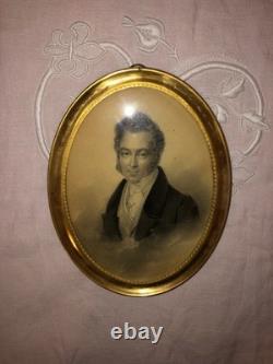 Large miniature from the Restoration period. Pencil and charcoal on paper, 19th century.