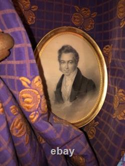 Large miniature from the Restoration period. Pencil and charcoal on paper, 19th century.