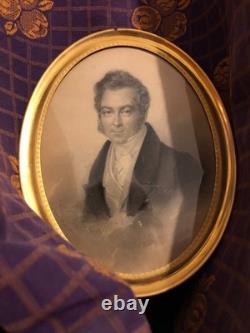 Large miniature from the Restoration period. Pencil and charcoal on paper, 19th century.