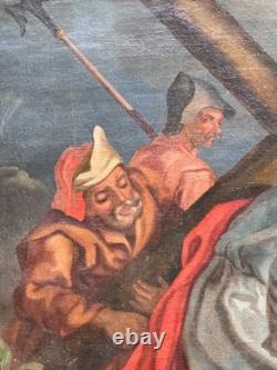 Large oil painting on canvas, 19th century, Stations of the Cross, Christian religious painting