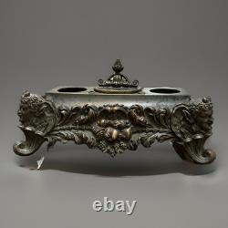 Large patinated bronze inkwell, Restoration period