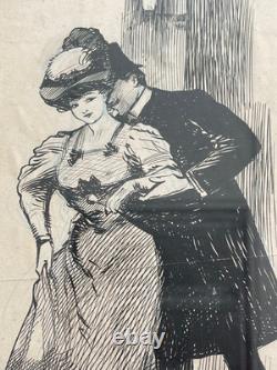 Large signed drawing, curious Belle Époque elegant cut, grand boulevard Paris