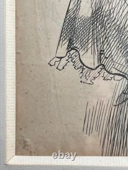 Large signed drawing, curious Belle Époque elegant cut, grand boulevard Paris