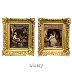 Leonard Saurfelt pair of oil paintings on panel, interior scenes, 19th century