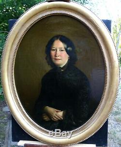 Lina Vallier Grand Portrait Of Woman Vintage Second Empire Hst Nineteenth Century