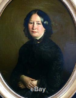 Lina Vallier Grand Portrait Of Woman Vintage Second Empire Hst Nineteenth Century