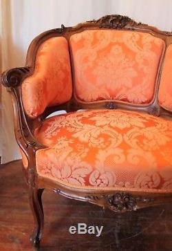 Living Room Louis XV Style Walnut Sofa Two Bergères Era Nineteenth Century
