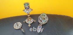 Lot 3 antique bronze cloisonné enamel candlesticks, Napoleon III era / 19th century.