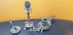 Lot 3 antique bronze cloisonné enamel candlesticks, Napoleon III era / 19th century.