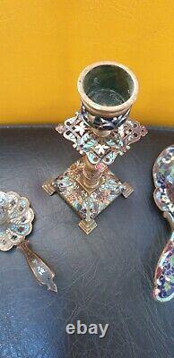 Lot 3 antique bronze cloisonné enamel candlesticks, Napoleon III era / 19th century.