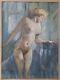 Louis Fortuney (1875-1951) Nude At The Window Pastel Signed Belle Époque