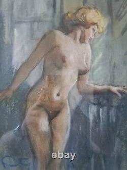 Louis FORTUNEY (1875-1951) Nude at the Window Pastel Signed Belle Époque