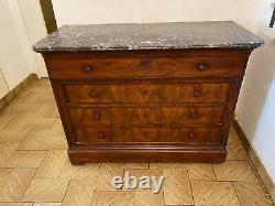 'Louis Philippe XIX Century Mahogany and Veined Grey Marble Commode with 5 Drawers'