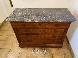Louis Philippe XIXth Century Mahogany and Veined Gray Marble Commode with 5 Drawers
