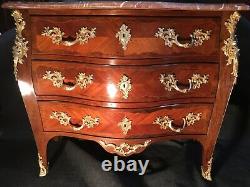 Louis XV Curved Cabinet In Marquetry, 19th Century Era