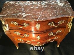 Louis XV Curved Cabinet In Marquetry, 19th Century Era