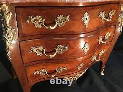 Louis XV Curved Cabinet In Marquetry, 19th Century Era