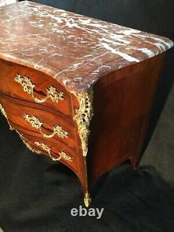 Louis XV Curved Cabinet In Marquetry, 19th Century Era