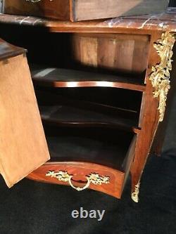 Louis XV Curved Cabinet In Marquetry, 19th Century Era