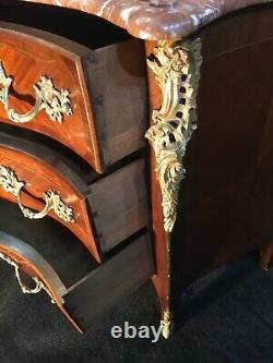 Louis XV Curved Cabinet In Marquetry, 19th Century Era