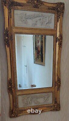 Louis XVI Carved, Lacquered, and Gilded Wooden Trumeau Mirror, 19th Century